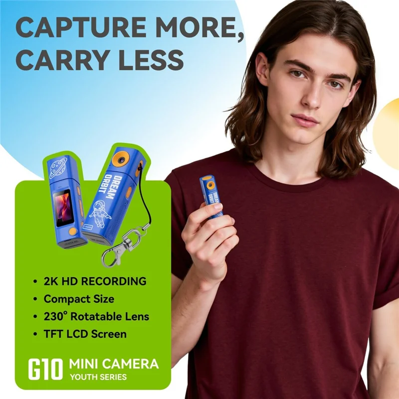 G10 Mini Camera 0.96 Inch TFT LCD Screen 2K HD Video Recorder with 230 Degree Rotatable Lens Portable Keychain Camera - Blue