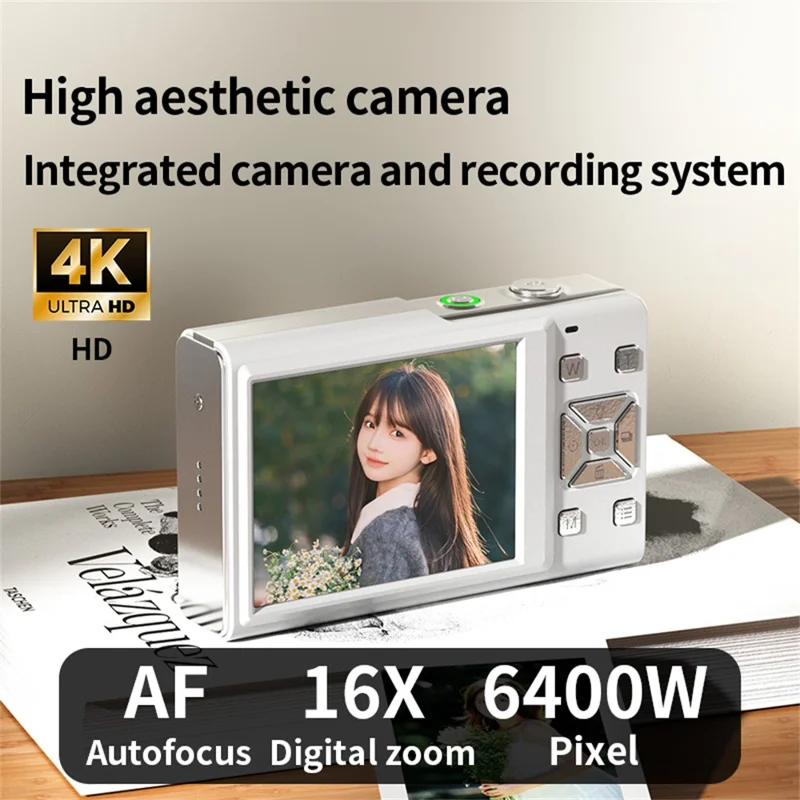 M20 2.8 Inch IPS Screen 64MP Digital Camera 4K Video Recorder 16X Zoom CCD Card Camera for Vlog Photography - White