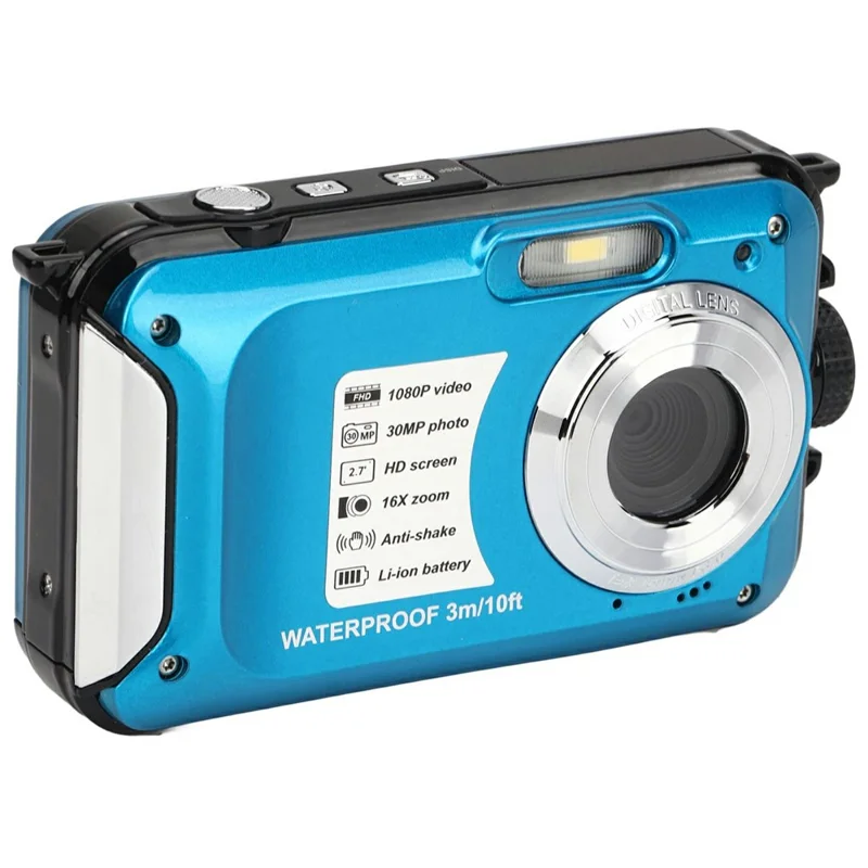 WP05 2,7 tum LCD-skärm 1080P HD vattentät digital kamera 10 ft undervattenskamera för simning och dykning - Blå