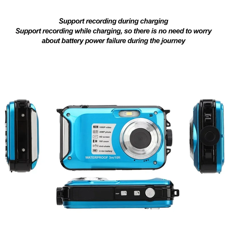 WP05 2,7 tum LCD-skärm 1080P HD vattentät digital kamera 10 ft undervattenskamera för simning och dykning - Blå