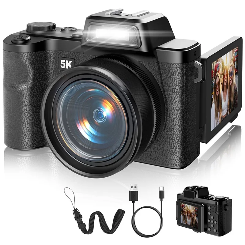 D75 2.83 Inch Digital Camera 5K Video 18X Zoom Flip Screen LED Flash WiFi High Definition Shooting Camera for Photography
