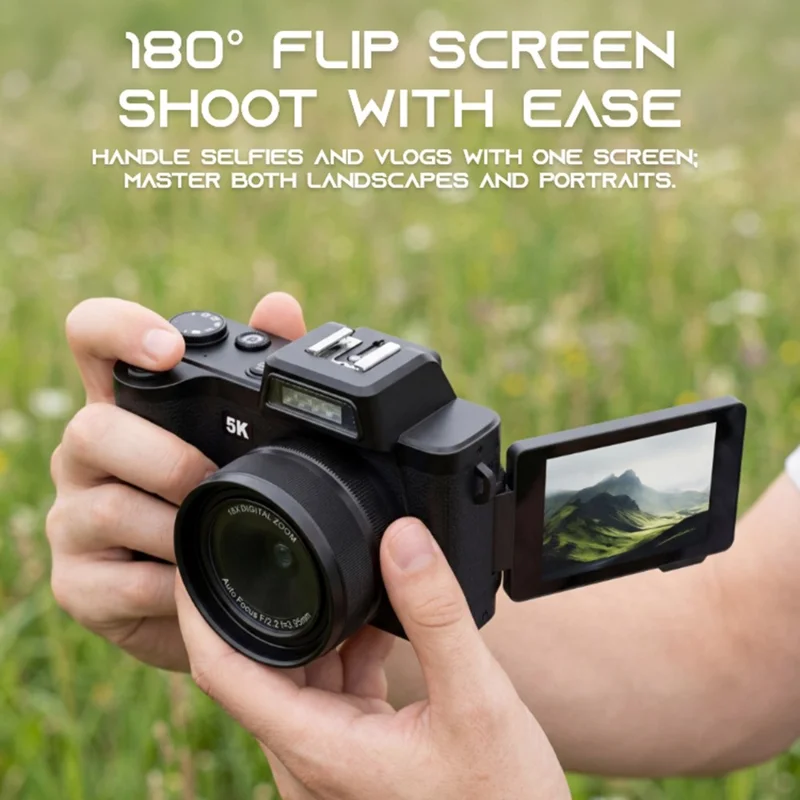 D75 2.83 Inch Digital Camera 5K Video 18X Zoom Flip Screen LED Flash WiFi High Definition Shooting Camera for Photography