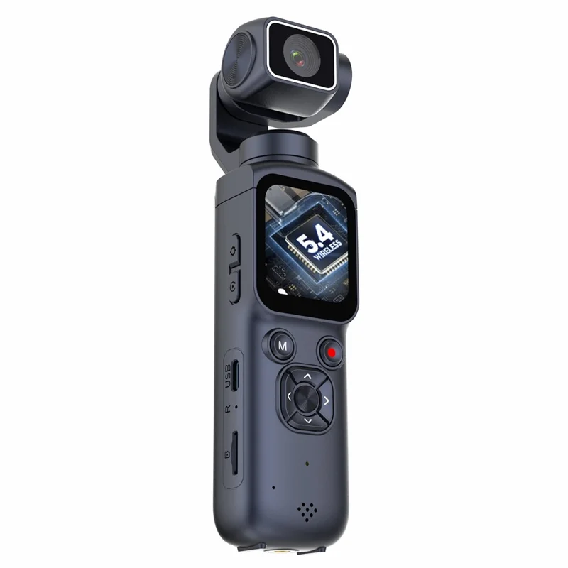 HJD-05 4K Vlog Camera with 3-Axis Gimbal Stabilizer AI Face Tracking Dual Lens 1.72 Inch Touch Screen WiFi Action Camera - Black