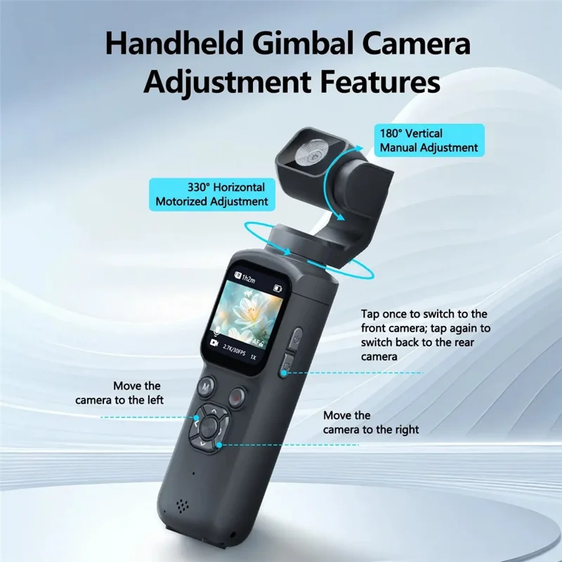 HJD-05 4K Vlog Camera with 3-Axis Gimbal Stabilizer AI Face Tracking Dual Lens 1.72 Inch Touch Screen WiFi Action Camera - Black