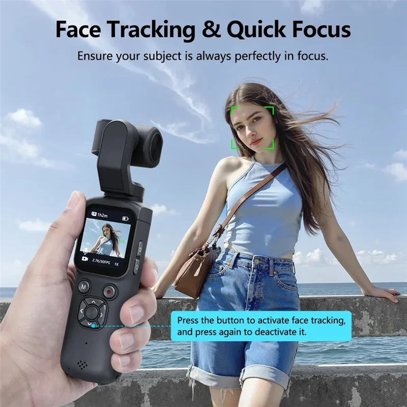 HJD-05 4K Vlog Camera with 3-Axis Gimbal Stabilizer AI Face Tracking Dual Lens 1.72 Inch Touch Screen WiFi Action Camera - Black