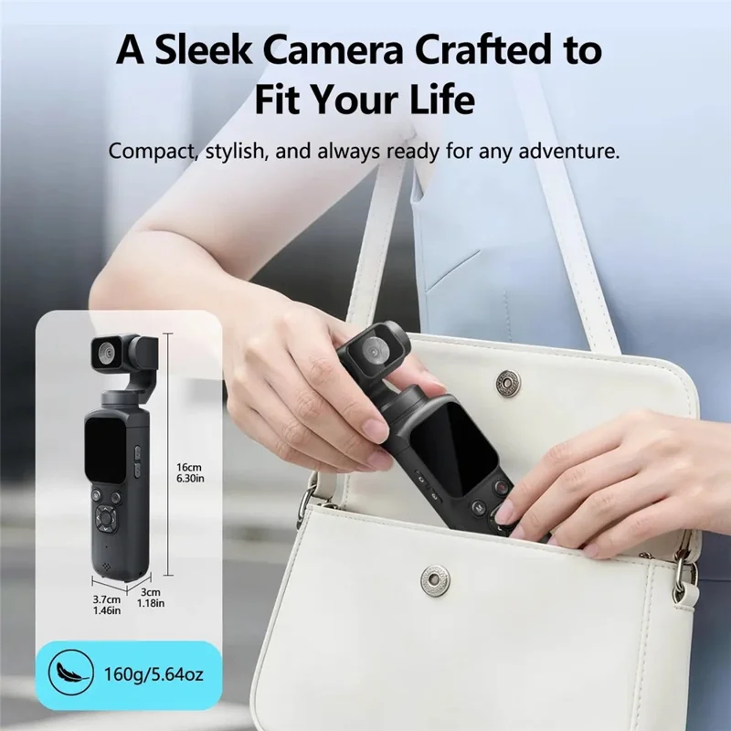 HJD-05 4K Vlog Camera with 3-Axis Gimbal Stabilizer AI Face Tracking Dual Lens 1.72 Inch Touch Screen WiFi Action Camera - Black