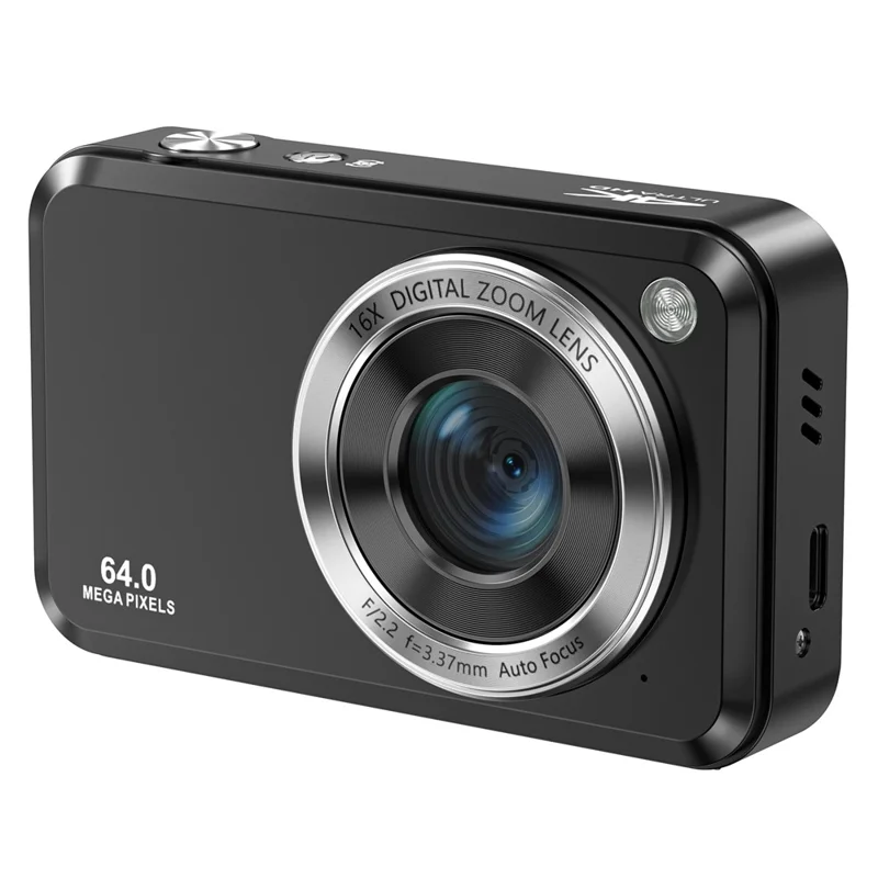 DC317L 4K Digital Camera 64MP Dual Lens 16X Zoom 2.8 Inch Display LED Flash Auto Focus High Definition Shooting Camera - Black