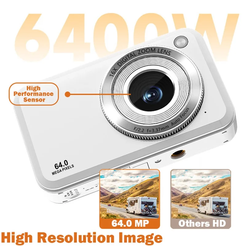 DC317L 4K Digital Camera 64MP Dual Lens 16X Zoom 2.8 Inch Display LED Flash Auto Focus High Definition Shooting Camera - Black