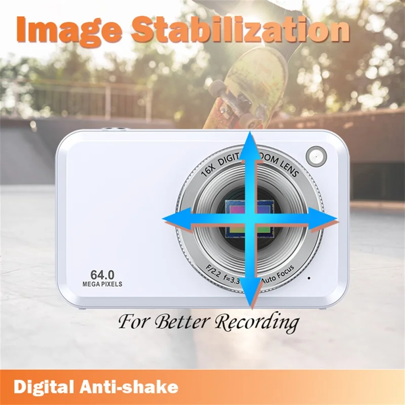 DC317L 4K Digital Camera 64MP Dual Lens 16X Zoom 2.8 Inch Display LED Flash Auto Focus High Definition Shooting Camera - Black