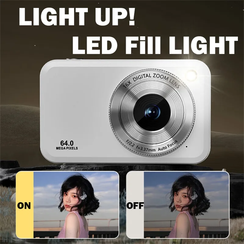 DC317L 4K Digital Camera 64MP Dual Lens 16X Zoom 2.8 Inch Display LED Flash Auto Focus High Definition Shooting Camera - Black