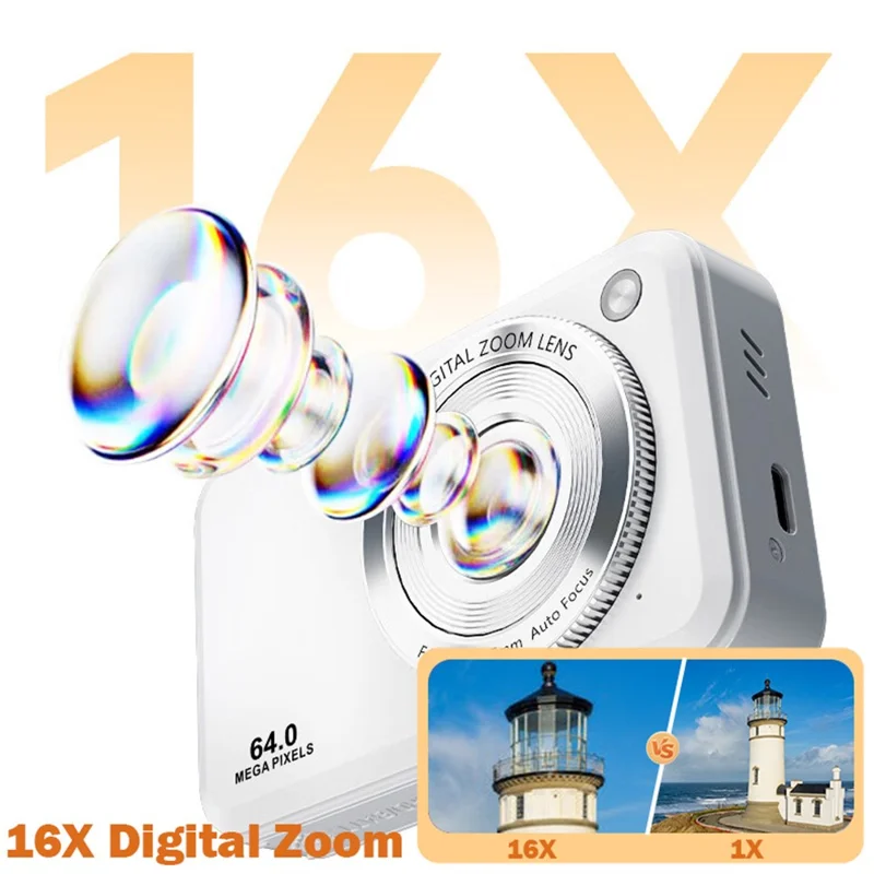 DC317L 4K Digital Camera 64MP Dual Lens 16X Zoom 2.8 Inch Display LED Flash Auto Focus High Definition Shooting Camera - Black