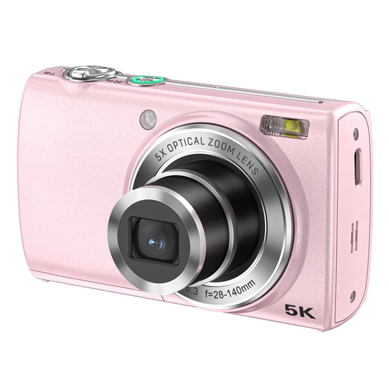 DC408X 5K Digital Camera 5X Optical Zoom Dual Lens 2.8 Inch Flip Touch Screen Autofocus Camera with LED Flash - Pink