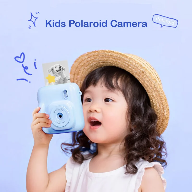 DC506 Kids Mini Instant Camera Dual Lens Front Rear 48MP Digital Instant Camera for Children Photography - Blue