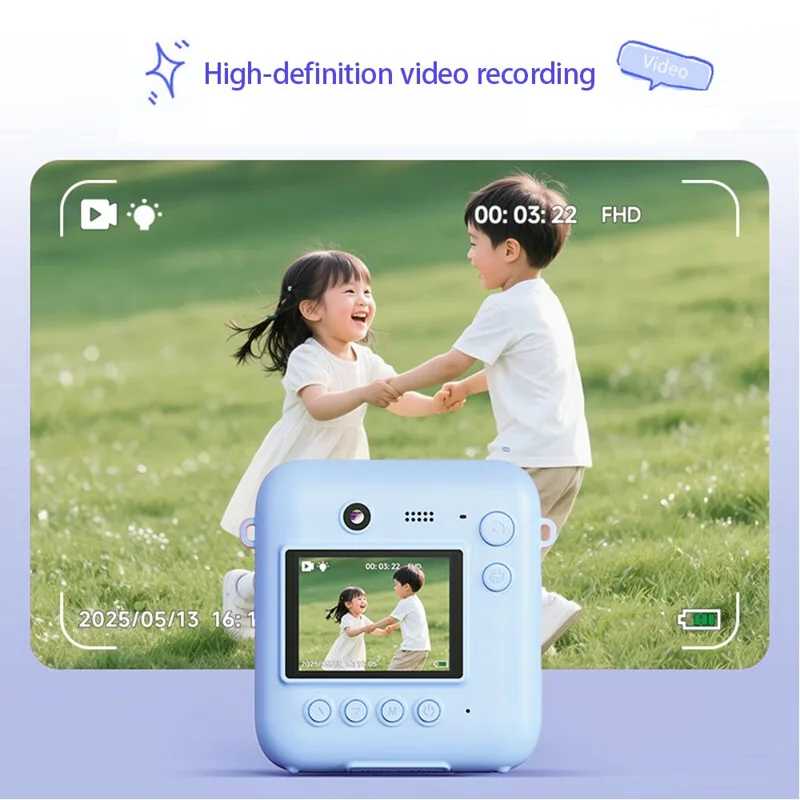 DC506 Kids Mini Instant Camera Dual Lens Front Rear 48MP Digital Instant Camera for Children Photography - Blue