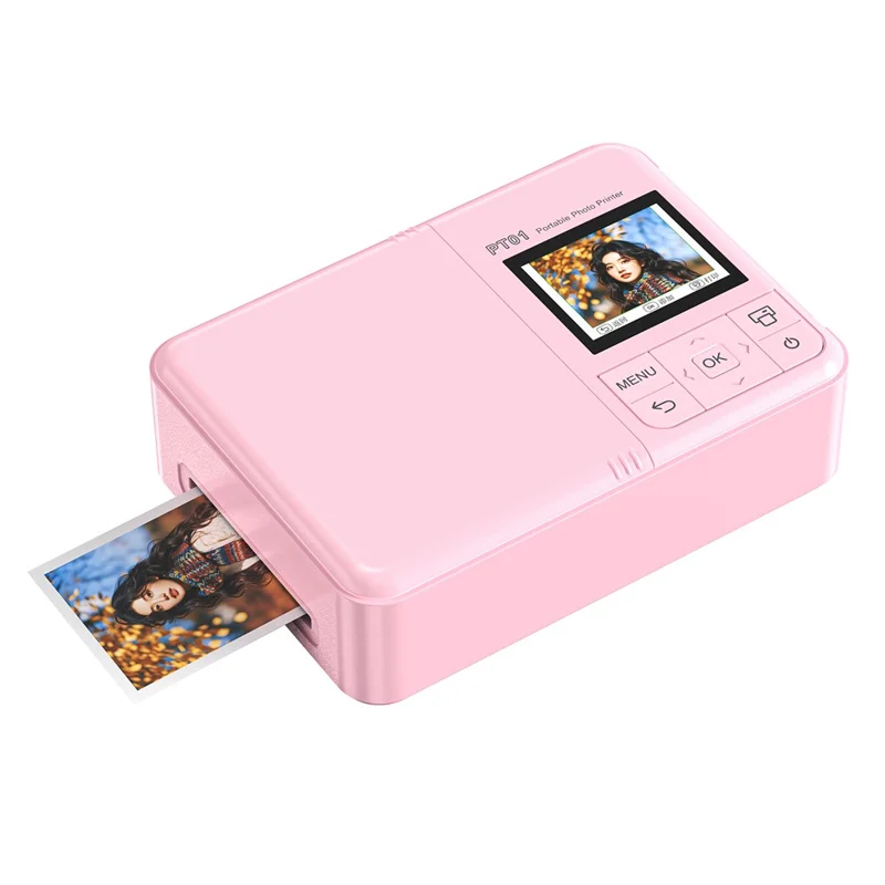 PT01 Tragbarer Farbfoto-Drucker 600DPI Farbe WiFi Tintenstrahl 2,0 Zoll IPS-Bildschirm Foto-Drucker