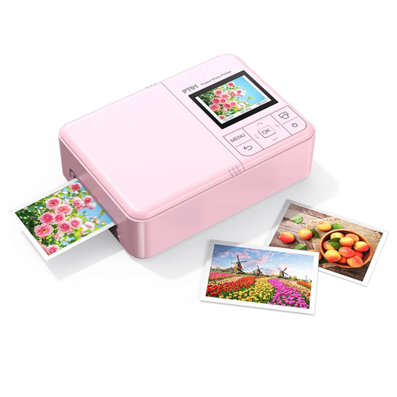 PT01 Tragbarer Farbfoto-Drucker 600DPI Farbe WiFi Tintenstrahl 2,0 Zoll IPS-Bildschirm Foto-Drucker