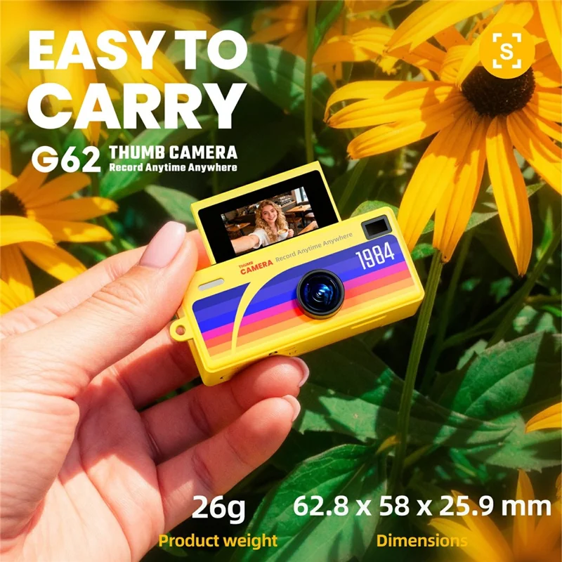 G62 0.96 Inch Mini Camera 1080P HD Recording Rotating Screen Keychain Thumb Camera with Built-in Flashlight for Vlog Travel - White