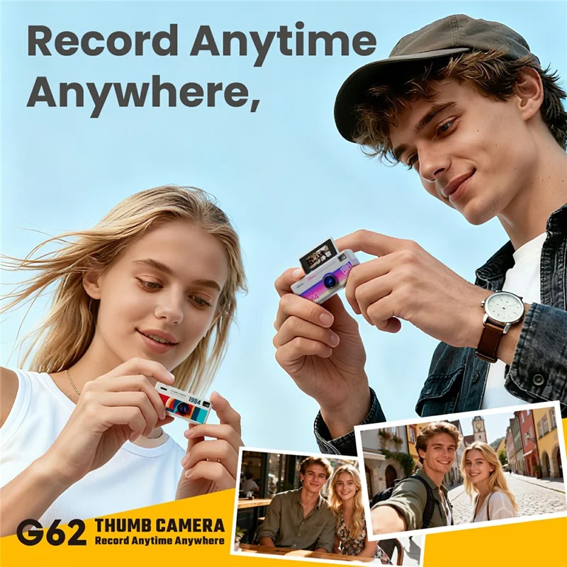 G62 0.96 Inch Mini Camera 1080P HD Recording Rotating Screen Keychain Thumb Camera with Built-in Flashlight for Vlog Travel - White
