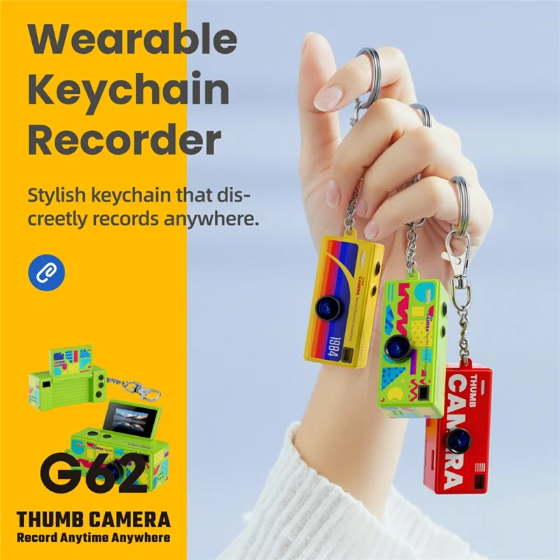G62 0.96 Inch Mini Camera 1080P HD Recording Rotating Screen Keychain Thumb Camera with Built-in Flashlight for Vlog Travel - White
