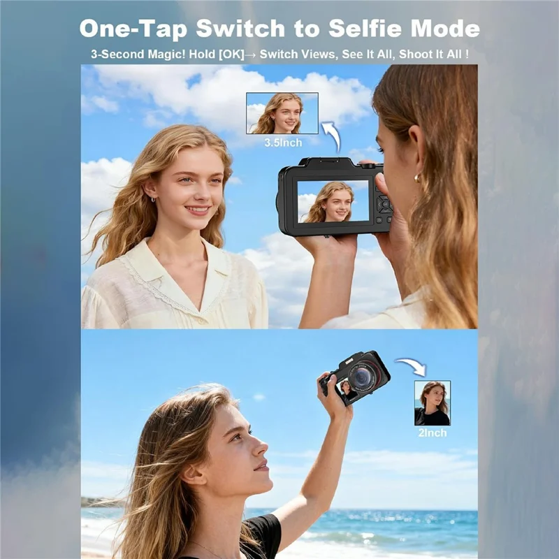 V03 3.5+2.0 Inch Dual Screen Digital Camera 80MP 5K Video 18X Zoom Autofocus Camera for Photography Vlog