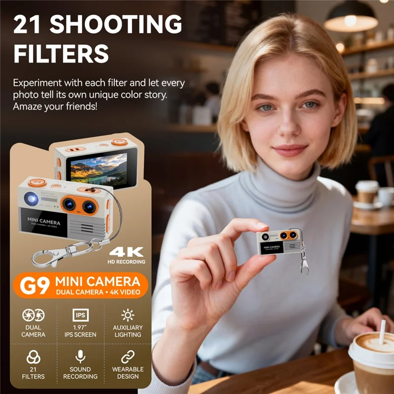 G9 Mini Thumb Camera Portable Dual Lens 4K HD Camera Student Digital Camera with 21 Shooting Filters - Orange
