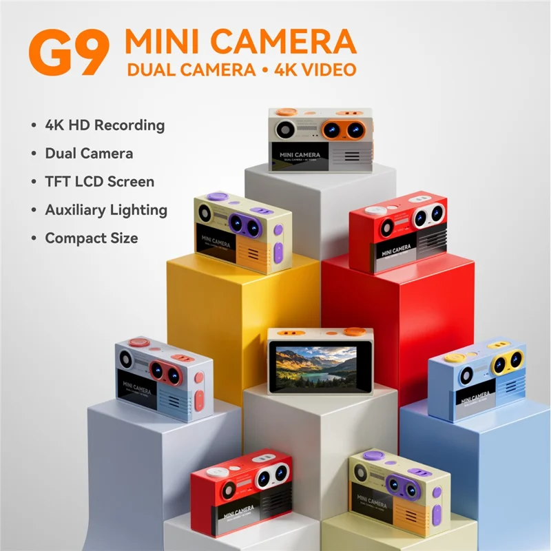 G9 Mini Thumb Camera Portable Dual Lens 4K HD Camera Student Digital Camera with 21 Shooting Filters - Orange