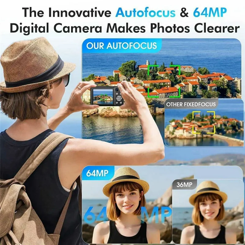 DC413L 4K UHD Digital Camera 64MP 16X Zoom 2.8 Inch IPS Screen Dual Lens Front Rear Camera for Vlog Photography - Black