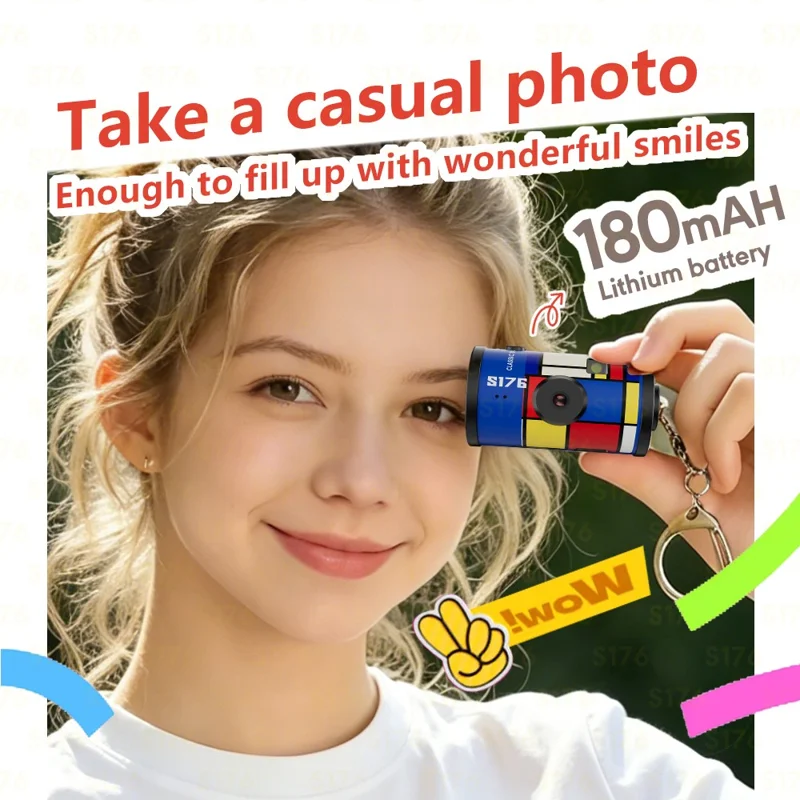 S176 Mini Thumb Camera 1.47 Inch IPS Screen 1080P HD Video Recording Portable Film Keychain Camera - White