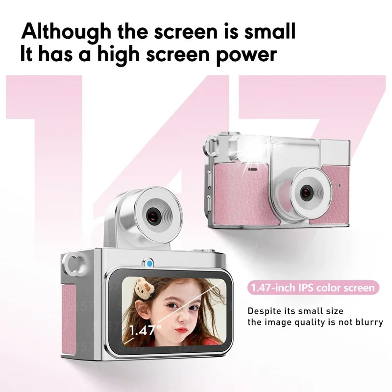 S157 2K Mini Life Camera 180 Degree Rotating Flip Screen LED Light Portable Digital Camera with Type-C Interface - White