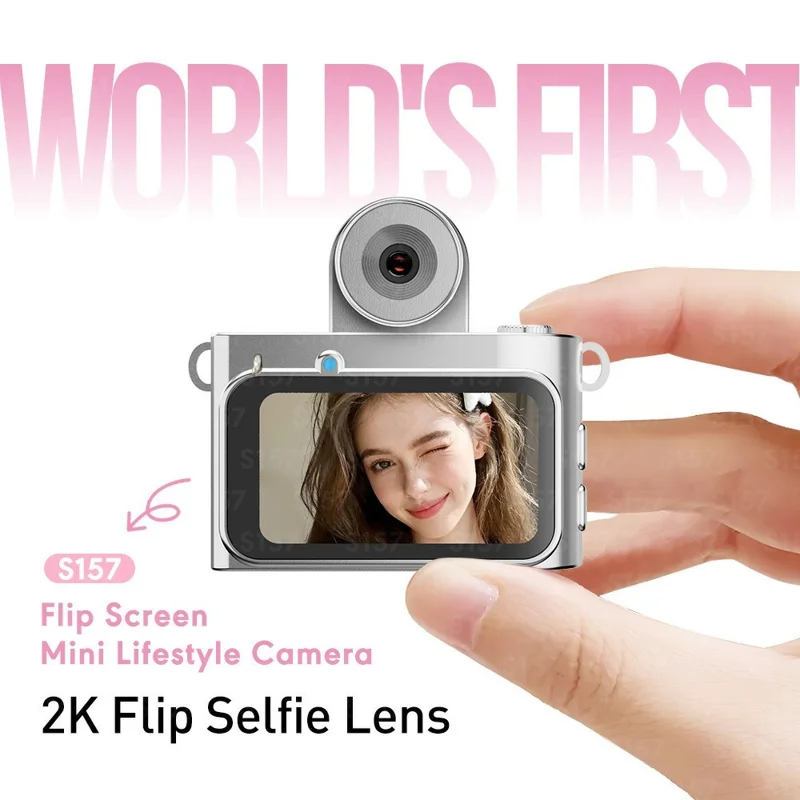 S157 2K Mini Life Camera 180 Degree Rotating Flip Screen LED Light Portable Digital Camera with Type-C Interface - White
