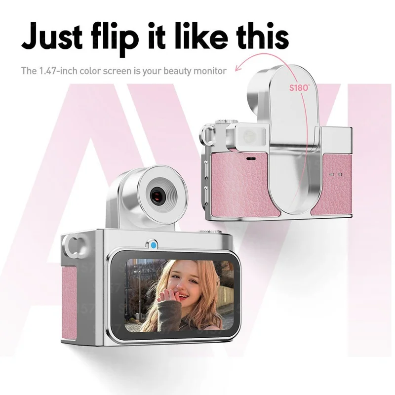 S157 2K Mini Life Camera 180 Degree Rotating Flip Screen LED Light Portable Digital Camera with Type-C Interface - White