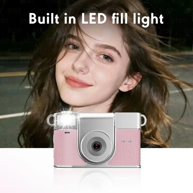 S157 2K Mini Life Camera 180 Degree Rotating Flip Screen LED Light Portable Digital Camera with Type-C Interface - White