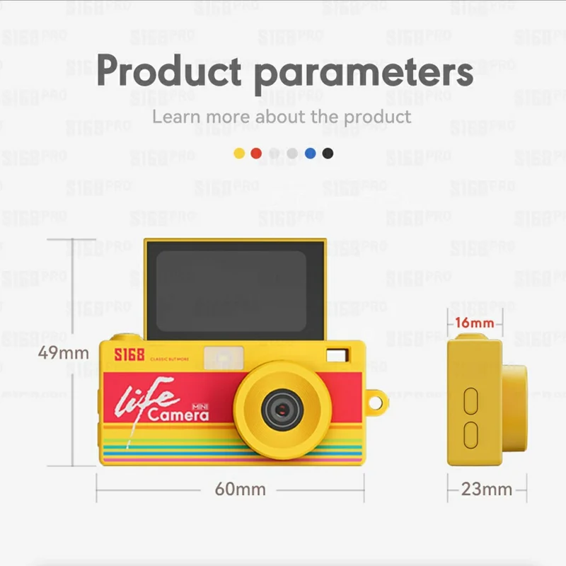 S168PRO Mini Camera 1080P HD Vintage CCD 1.47 Inch IPS Screen 180mAh Battery Portable Digital Camera for Students Gift - Yellow