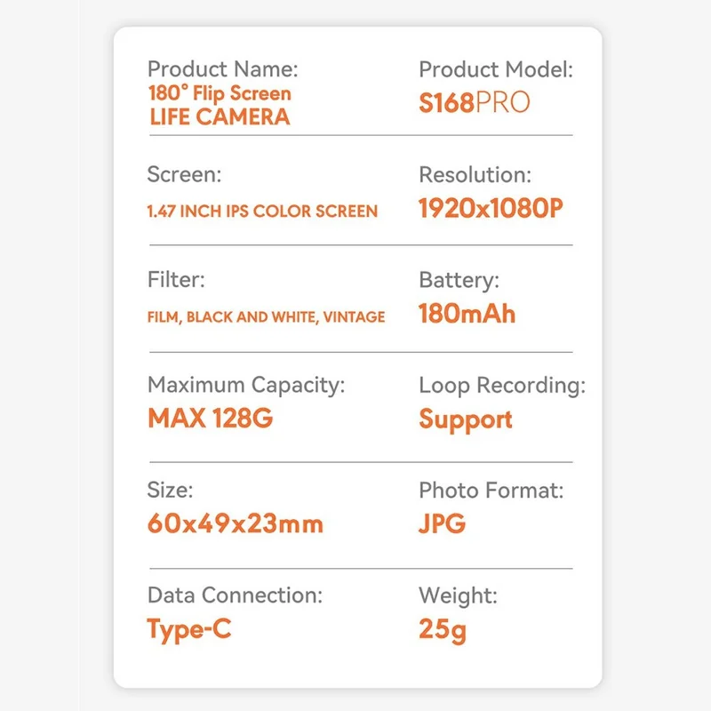 S168PRO Mini Camera 1080P HD Vintage CCD 1.47 Inch IPS Screen 180mAh Battery Portable Digital Camera for Students Gift - Yellow