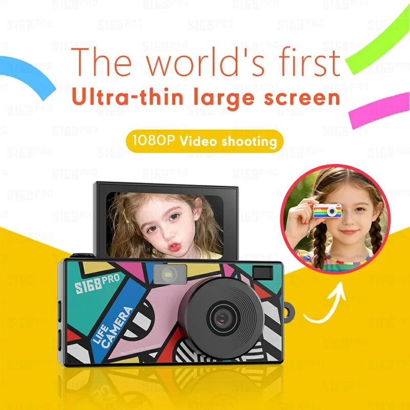 S168PRO Mini Camera 1080P HD Vintage CCD 1.47 Inch IPS Screen 180mAh Battery Portable Digital Camera for Students Gift - Yellow