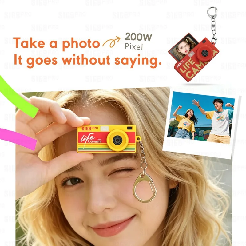 S168PRO Mini Camera 1080P HD Vintage CCD 1.47 Inch IPS Screen 180mAh Battery Portable Digital Camera for Students Gift - Yellow