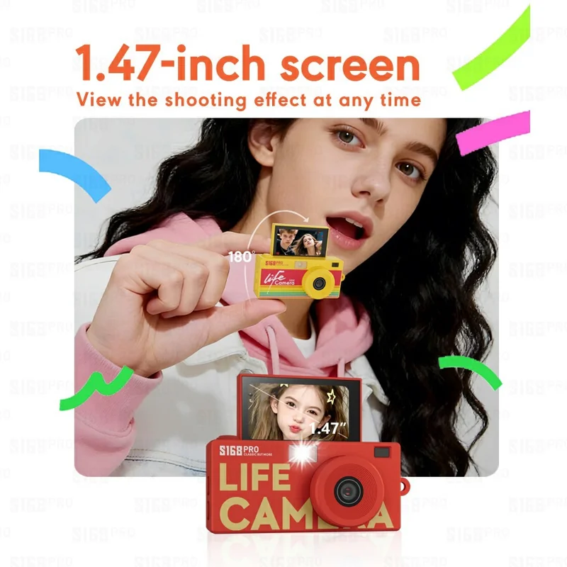 S168PRO Mini Camera 1080P HD Vintage CCD 1.47 Inch IPS Screen 180mAh Battery Portable Digital Camera for Students Gift - Yellow