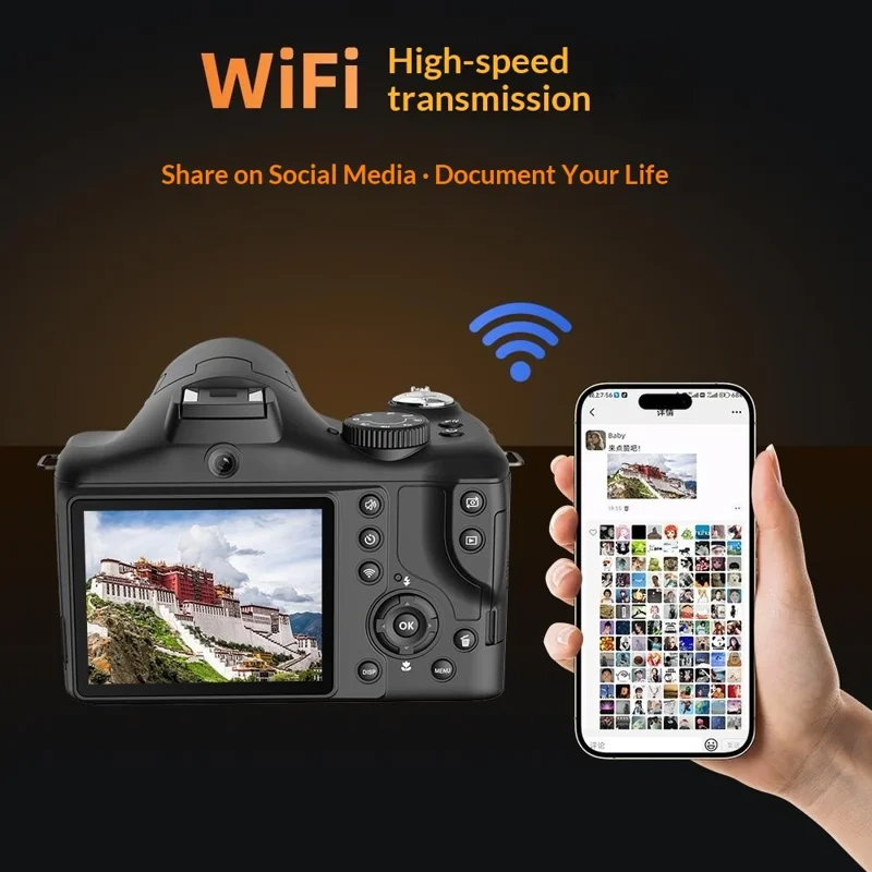 CDR7H 8K Digital Camera 75MP CMOS Sensor 40X Zoom 3.0 inch IPS Screen WiFi Vlog Camera for Photography - Black