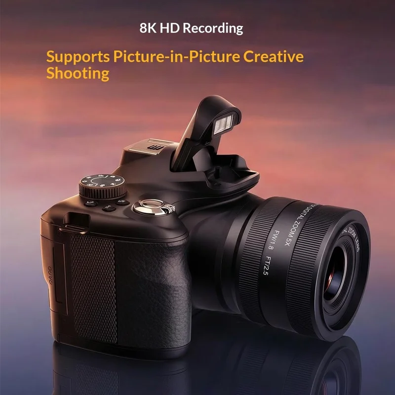 CDR7H 8K Digital Camera 75MP CMOS Sensor 40X Zoom 3.0 inch IPS Screen WiFi Vlog Camera for Photography - Black