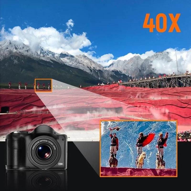 CDR7H 8K Digital Camera 75MP CMOS Sensor 40X Zoom 3.0 inch IPS Screen WiFi Vlog Camera for Photography - Black