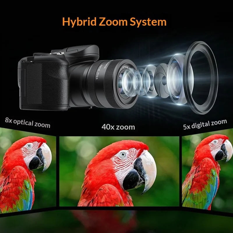CDR7H 8K Digital Camera 75MP CMOS Sensor 40X Zoom 3.0 inch IPS Screen WiFi Vlog Camera for Photography - Black