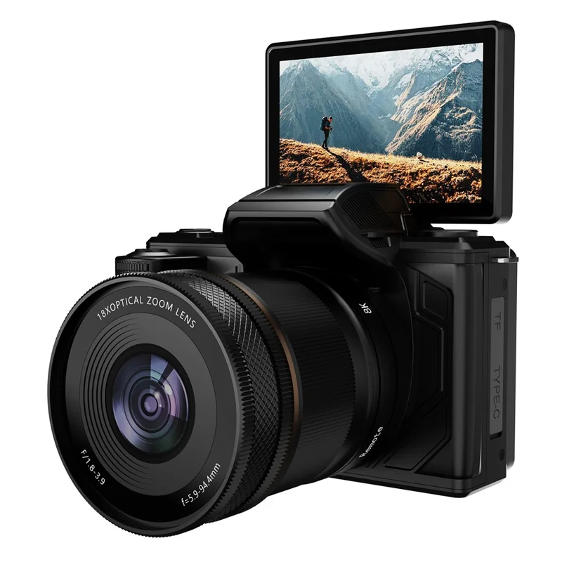 XJ18 Цифровая камера 8K, 18-кратный оптический зум, 92 МП, камера с WiFi и пультом дистанционного управления с поддержкой Bluetooth — Черный