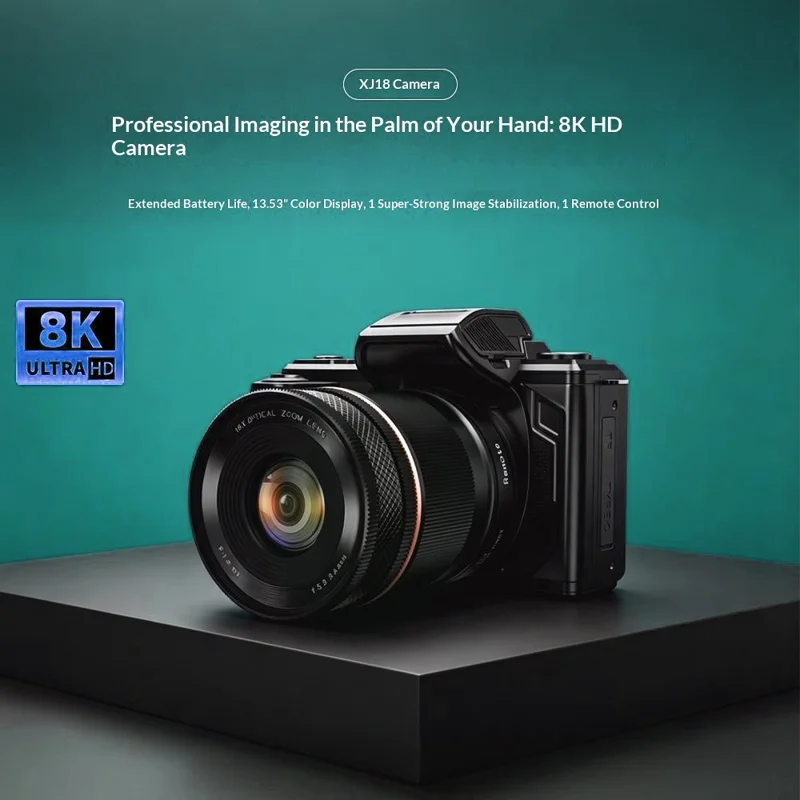 XJ18 Цифровая камера 8K, 18-кратный оптический зум, 92 МП, камера с WiFi и пультом дистанционного управления с поддержкой Bluetooth — Черный
