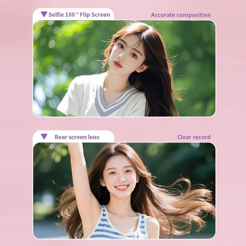 M37 1.47 Inch Flip Screen Mini Thumb Camera 1080P HD Video Recording LED Flash Camera for Vlog Travel - Pink