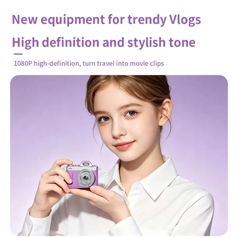M37 1.47 Inch Flip Screen Mini Thumb Camera 1080P HD Video Recording LED Flash Camera for Vlog Travel - Pink