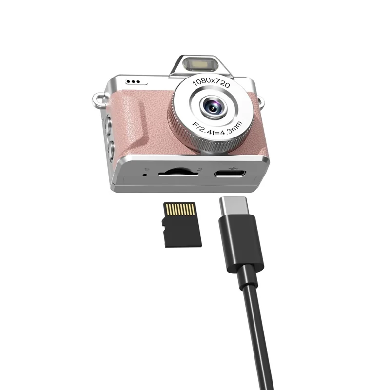 M37 1.47 Inch Flip Screen Mini Thumb Camera 1080P HD Video Recording LED Flash Camera for Vlog Travel - Pink