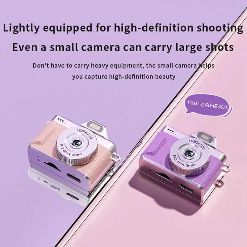 M37 1.47 Inch Flip Screen Mini Thumb Camera 1080P HD Video Recording LED Flash Camera for Vlog Travel - Pink