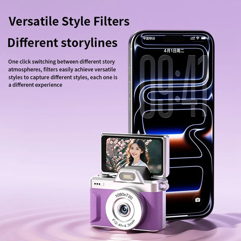 M37 1.47 Inch Flip Screen Mini Thumb Camera 1080P HD Video Recording LED Flash Camera for Vlog Travel - Pink