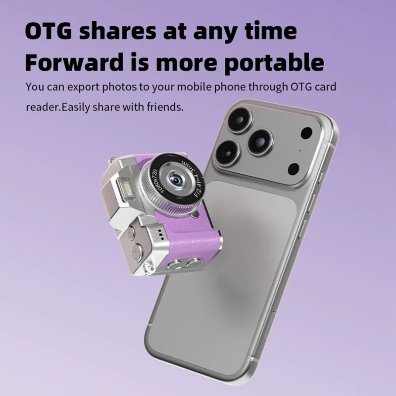 M38 Mini Thumb Camera 1.47 inch Flip Screen 1080P HD Recording Digital Camera with LED Flash - Purple