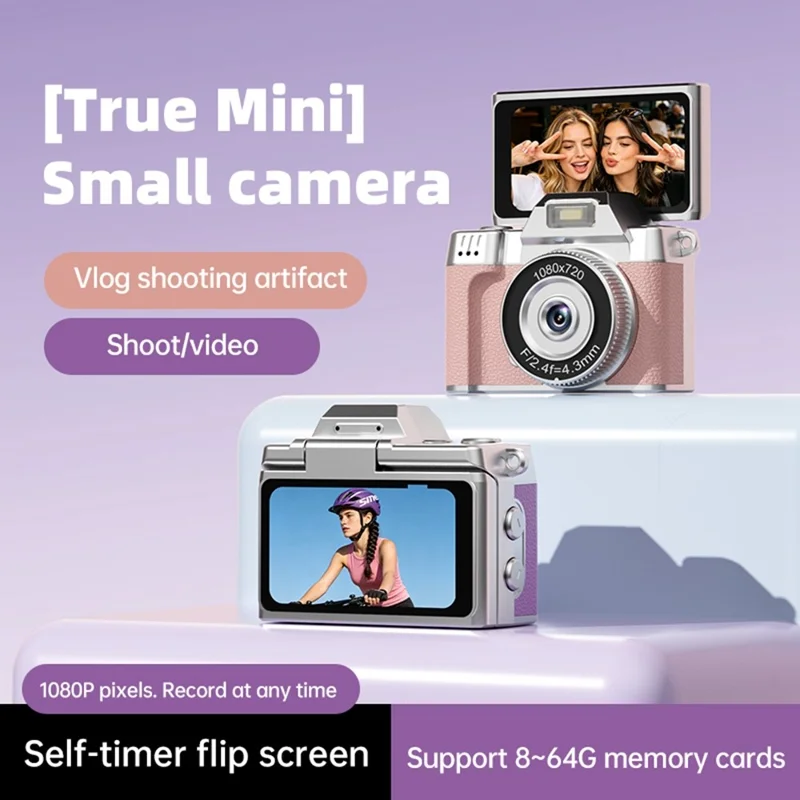 M38 Mini Thumb Camera 1.47 inch Flip Screen 1080P HD Recording Digital Camera with LED Flash - Purple